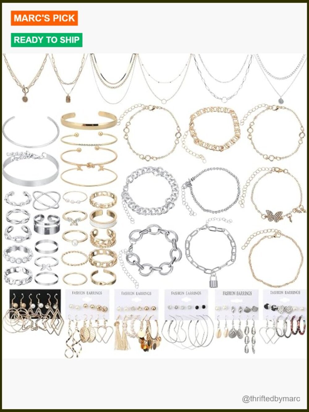 78 Pcs Jewelry Set - 6 Necklaces 16 Bracelets 36 Earrings 20 Rings Gift